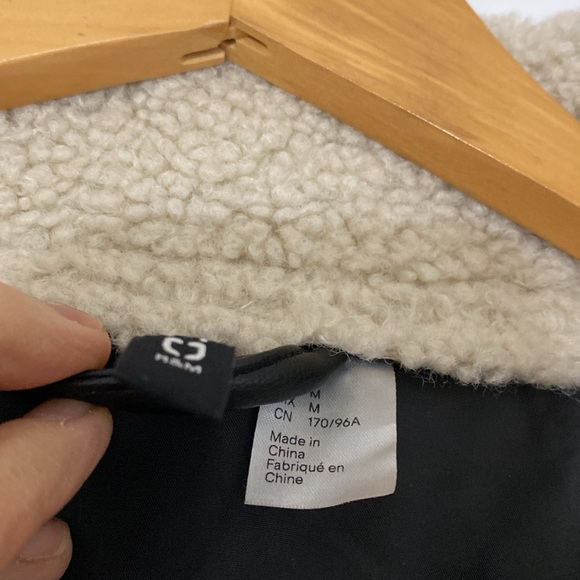 Zara H&M NWOT Biker Moto Sherpa Fur Leather Insulated Jacket Oversized Bloggers - Picture 12 of 16